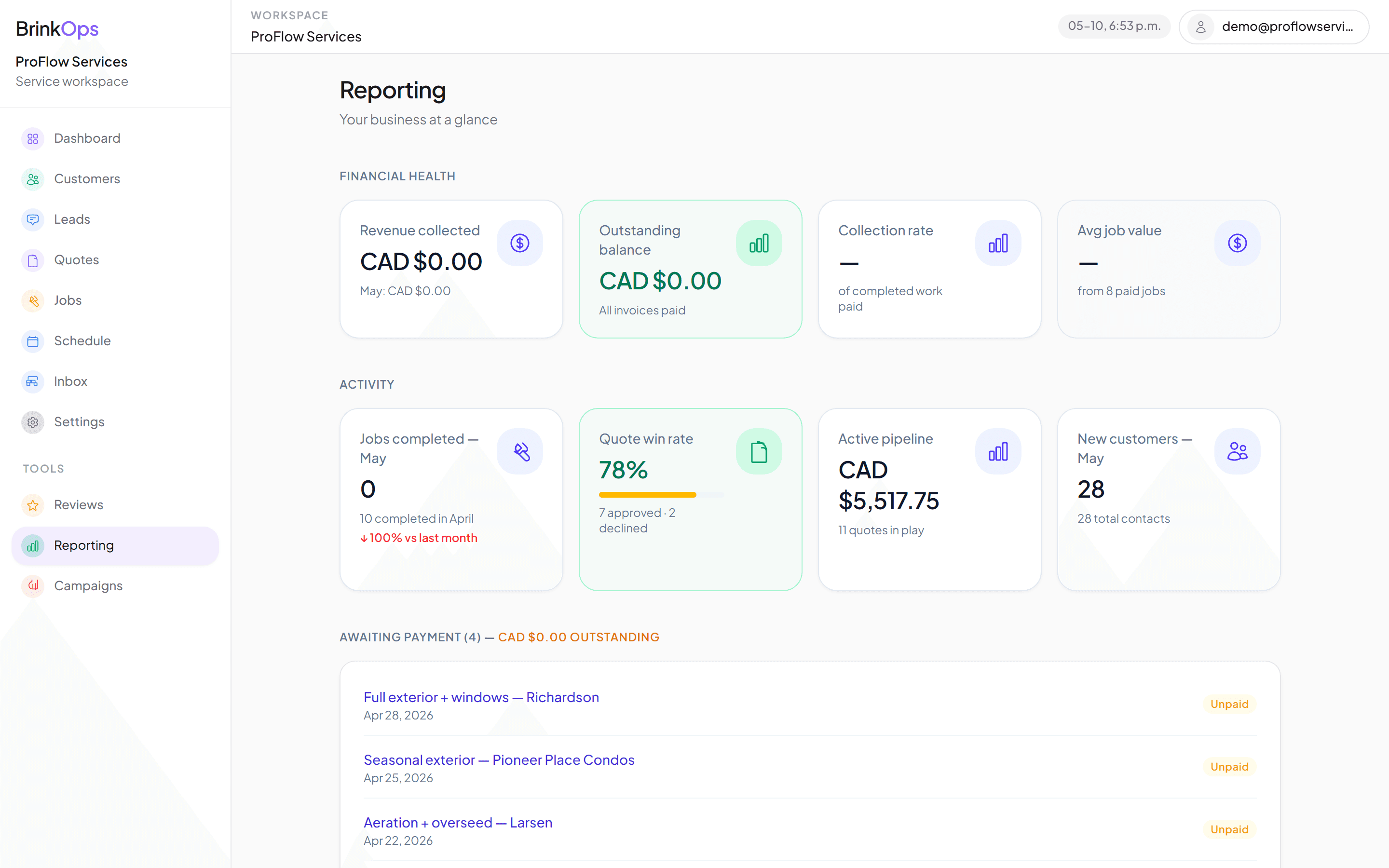 BrinkOps reports dashboard