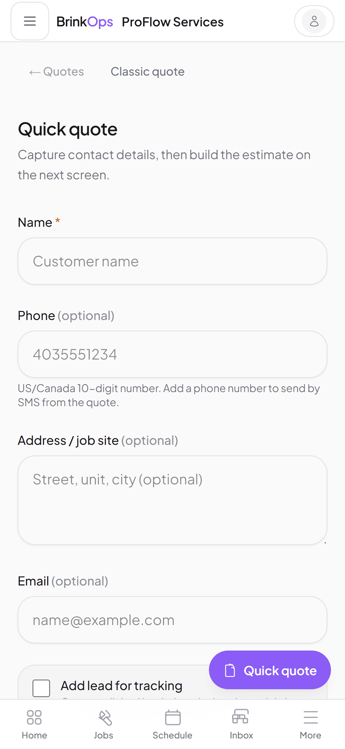 Field quote builder on iPhone