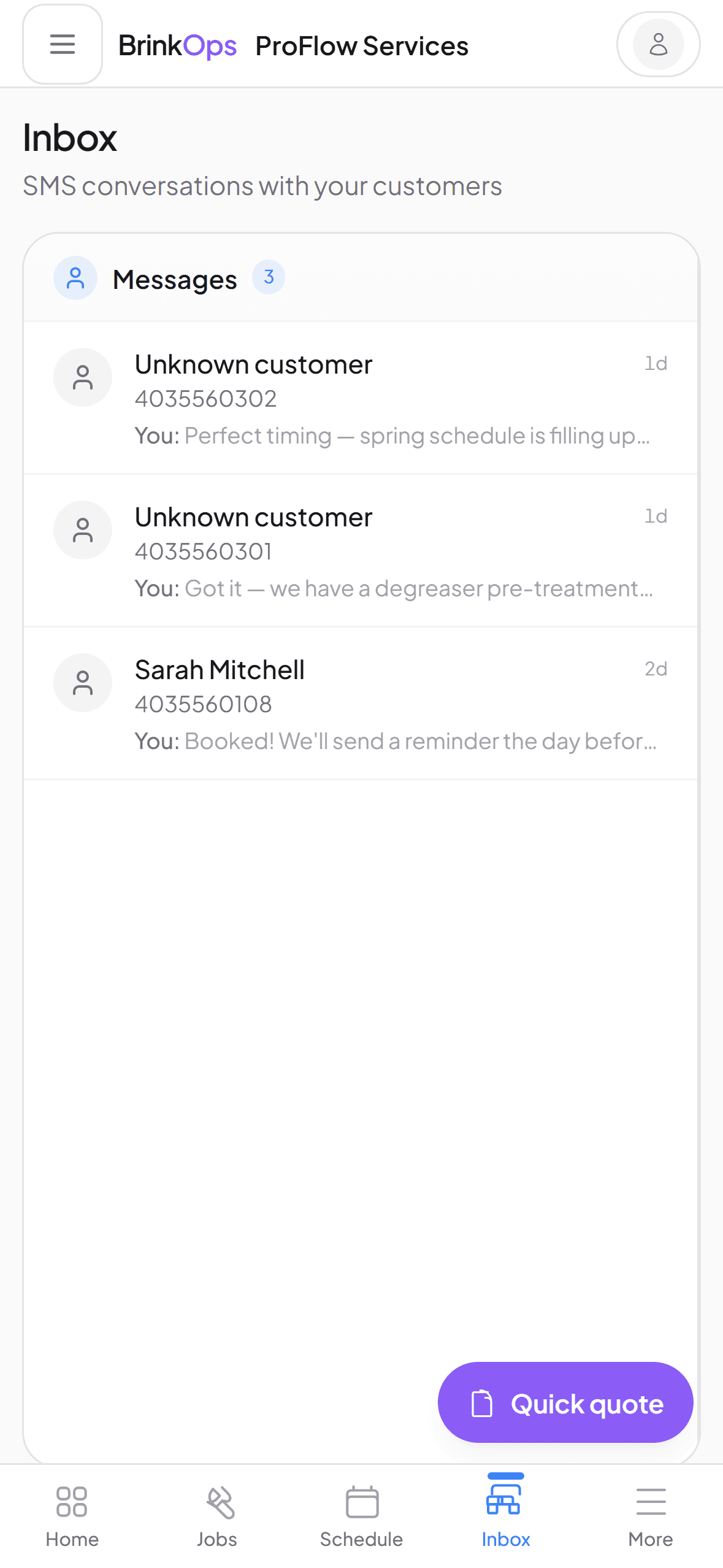 BrinkOps inbox on iPhone