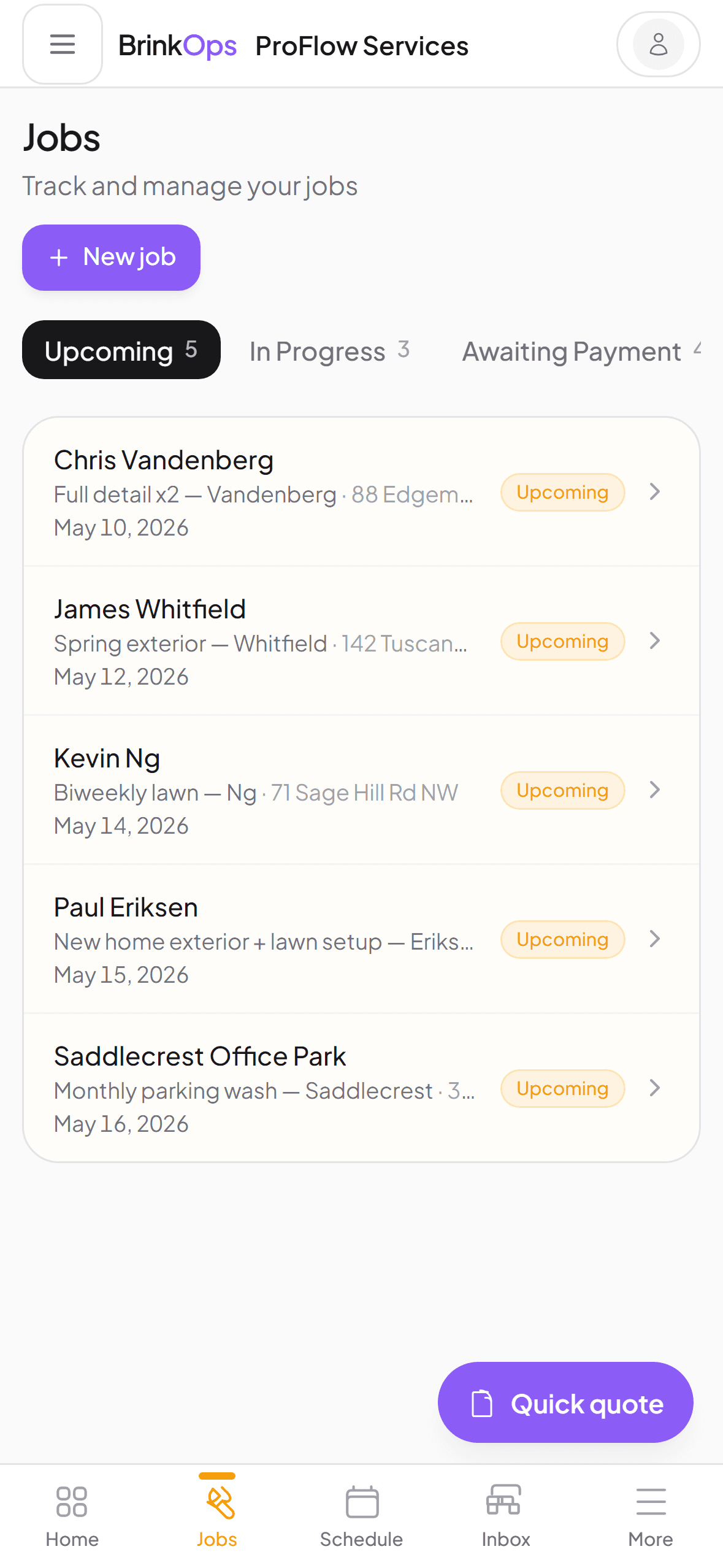 BrinkOps jobs list on iPhone